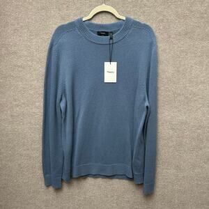 Theory Dark Harbor Blue Knit Sweater Minimalist Normcore Cashmere Blend XL NWT